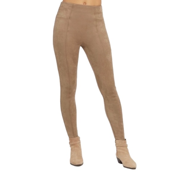 SPANX Medium Faux Suede Leather Rich Caramel Leggings - Picture 4 of 10